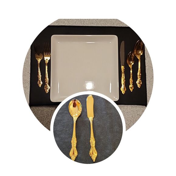 Vintage Gold Plated ROYAL SEALY Stainless Flatware 50 Piece Set-Excellent Cond - Picture 1 of 9